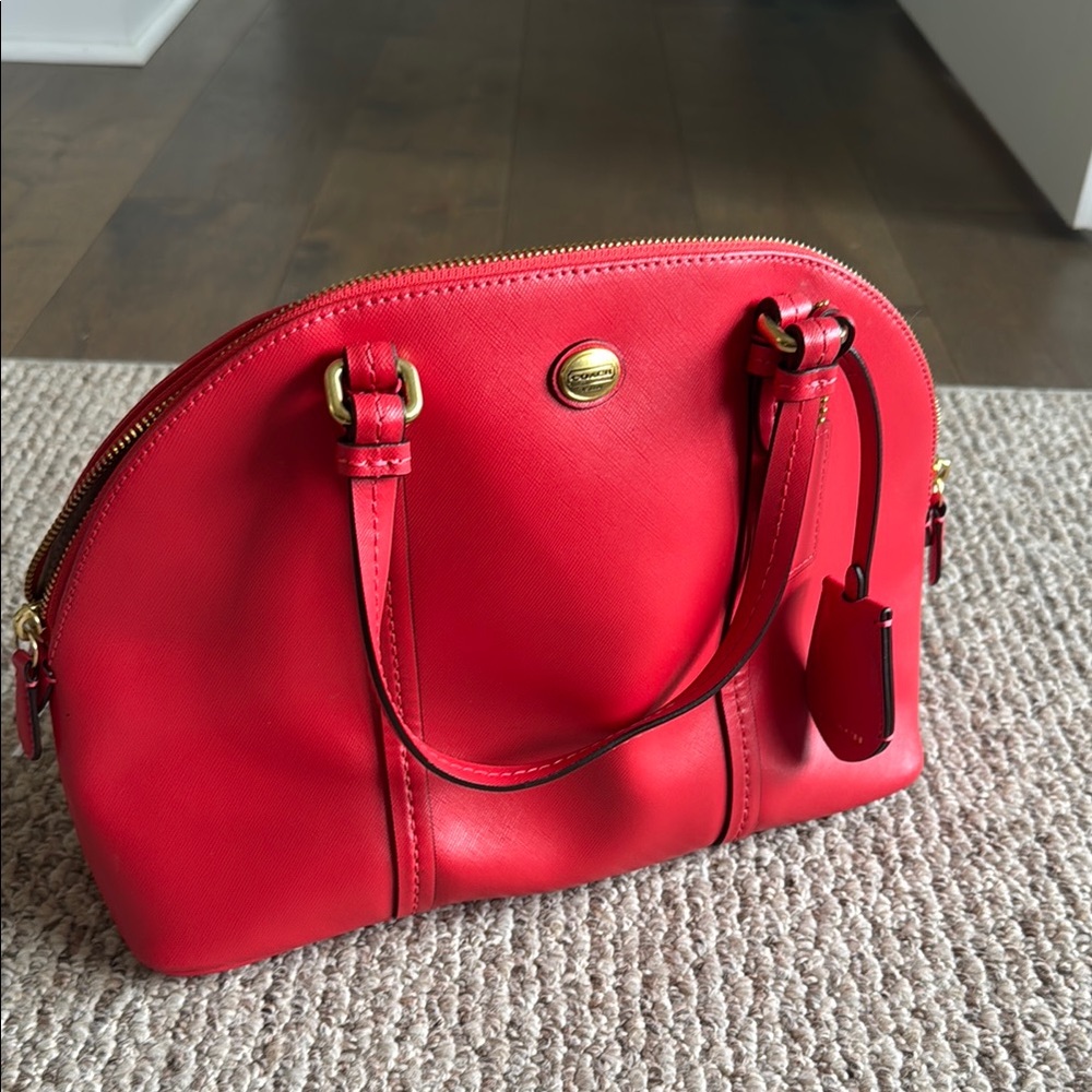 Coach Red Satchel with Gold Accents